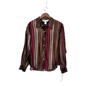 Austin Reed Button Up Shirt‎ Women's Size 10 100% Silk Striped Long Sleeve Satin